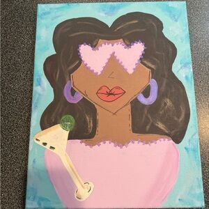 Chic Abstract Portrait Canvas Art in Pink and Blue